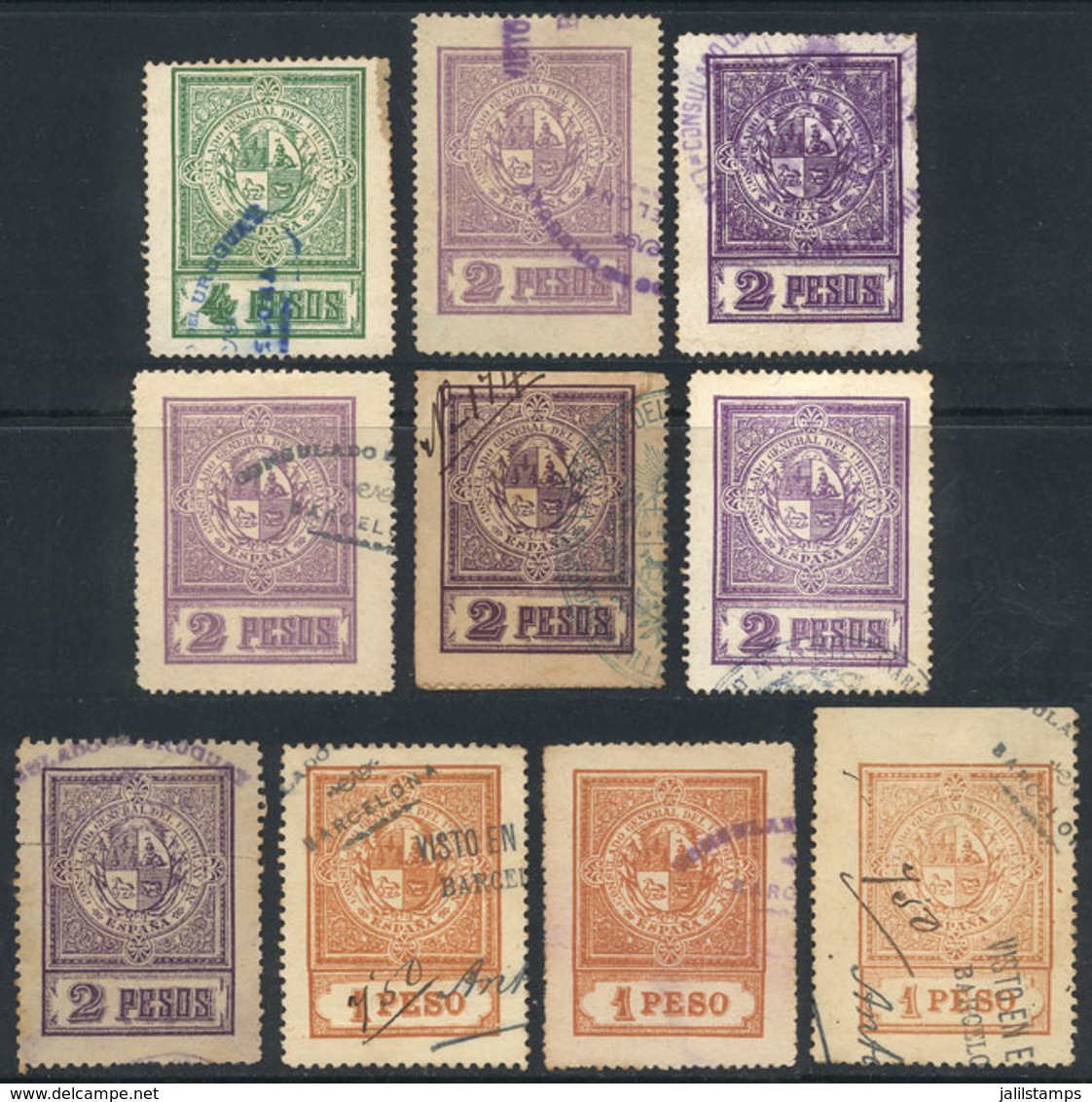 URUGUAY: CONSULATES IN SPAIN: 10 Old Stamps, Including Several Of 2P. Violet On Two Different Papers, Mixed Quality (fro - Uruguay
