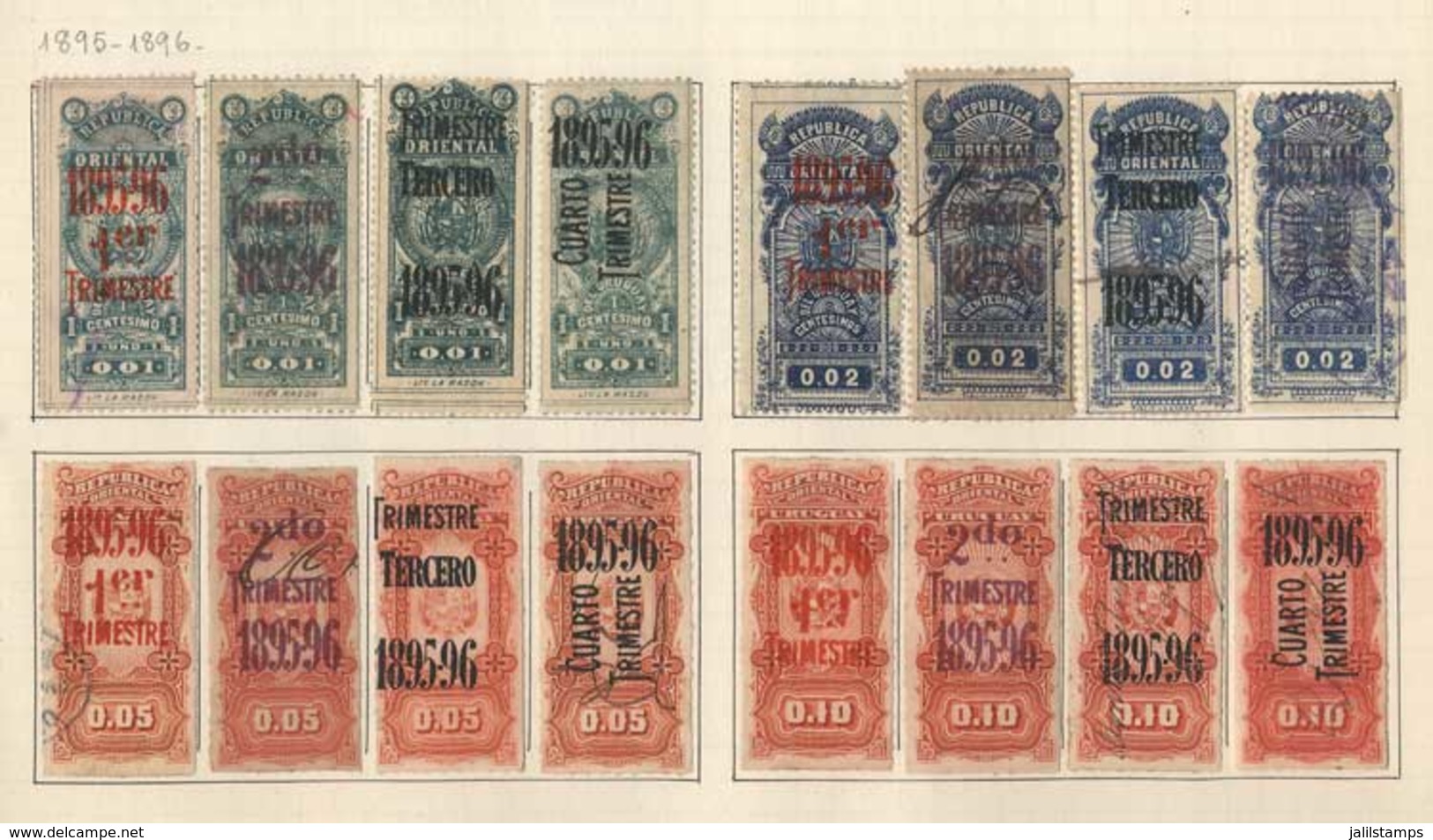 URUGUAY: DOCUMENTS: Year 1894 To 1897, Collection In Old Album, In Total 96 Revenue Stamps, Including Rare Stamps, Varie - Uruguay