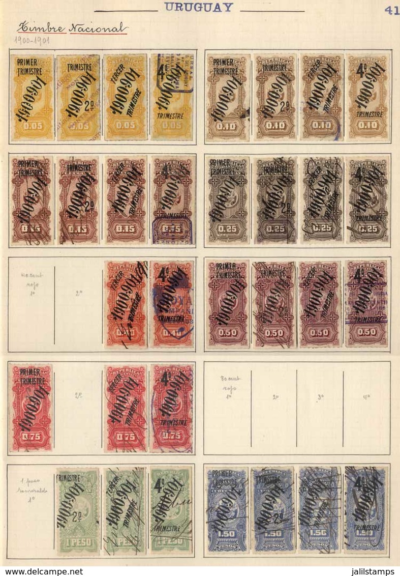 URUGUAY: DOCUMENTS: Year 1900 To 1902, Collection In Old Album, In Total 159 Revenue Stamps, Including Rare Stamps, Vari - Uruguay