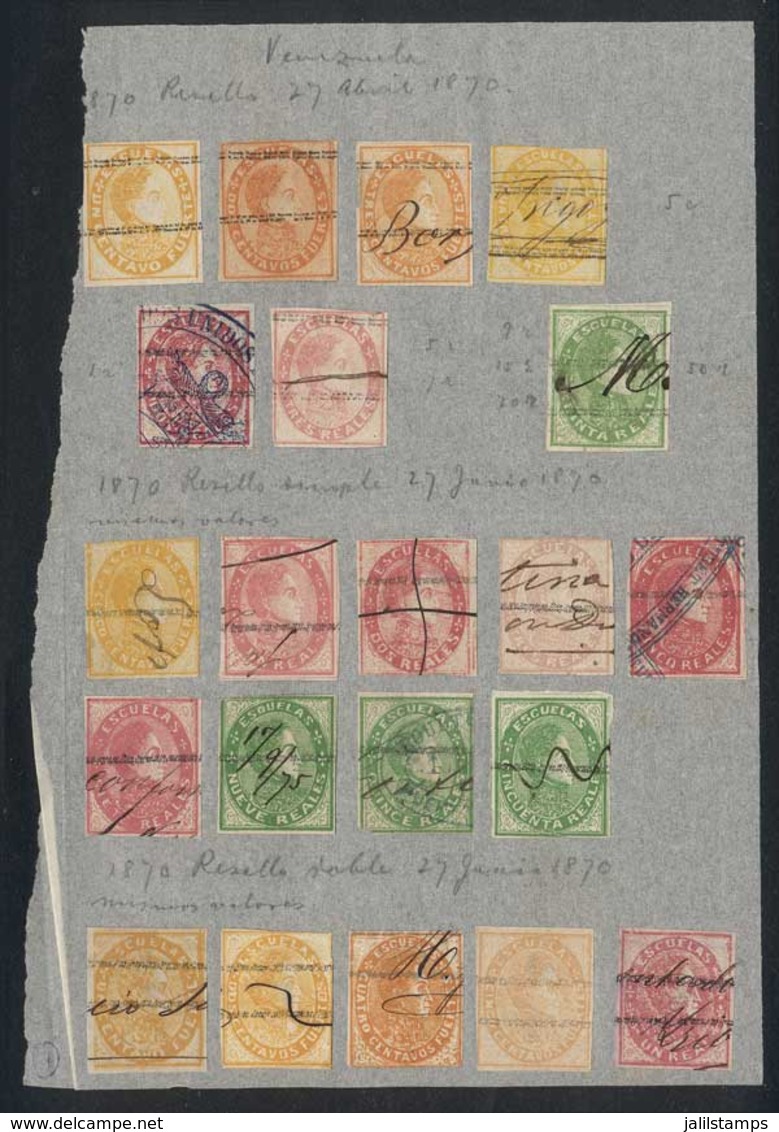 VENEZUELA: 81 Old Revenue Stamps On Approval Book Pages (glued, Will Have To Be Soaked Off), Including High And Rare Val - Venezuela