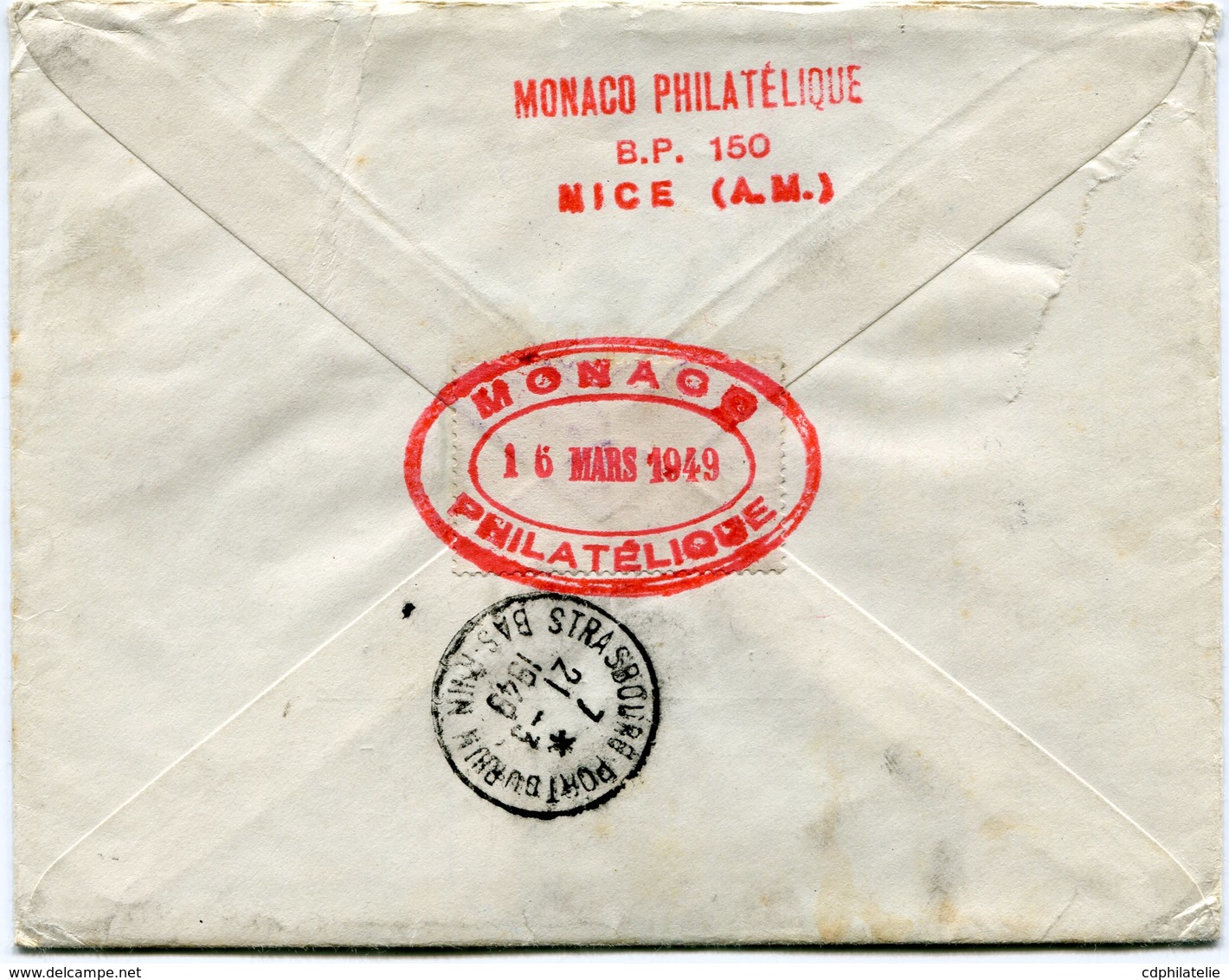 MONACO LETTRE RECOMMANDEE DEPART MONACO-VILLE 15-3-1949 PRINCIPAUTE POUR LA FRANCE - Lettres & Documents