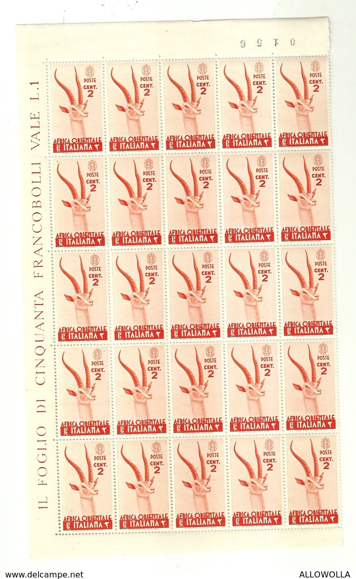 7144 " ITALIA COLONIA AFRICA ORIENTALE ITALIANA-SERIE PITTORICA 2 CENT-1938- NUOVO-FOGLIETTO 25 ESEMPLARI " - Afrique Orientale