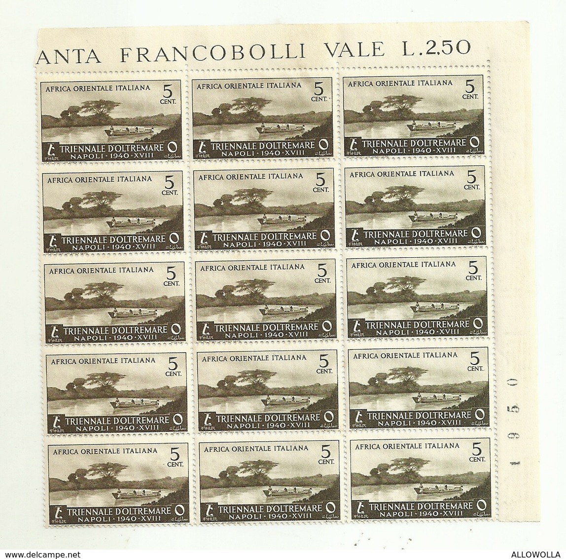 7145 "ITALIA COLONIA AFRICA ORIENTALE ITALIANA-I MOSTRA TRIENNALE DELLE TERRE D'OLTREMARE-1940-NUOVO-FOGL. 15 ESEMPL." - Eastern Africa