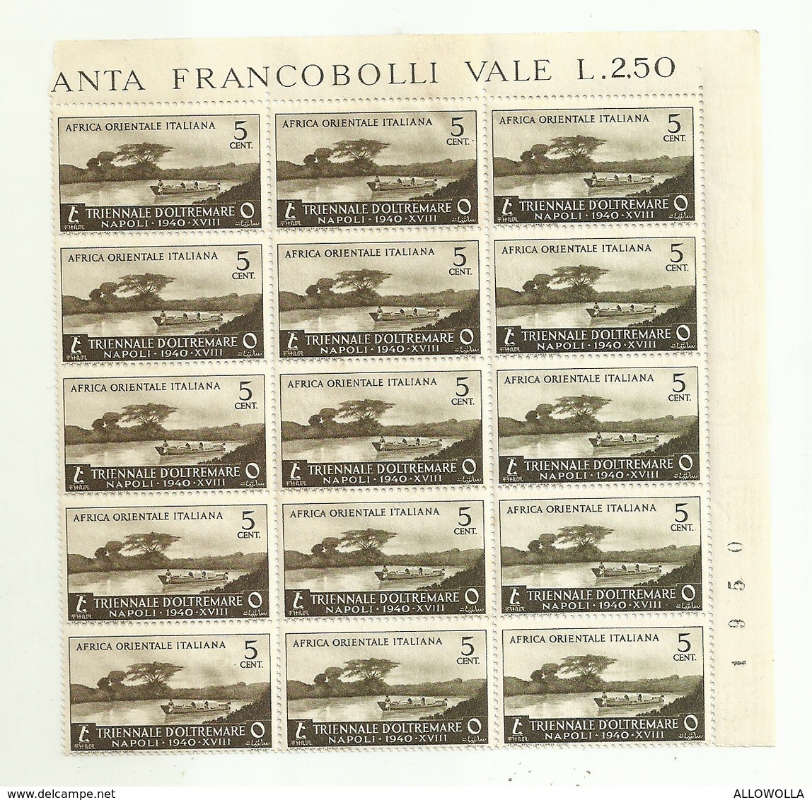 7145 "ITALIA COLONIA AFRICA ORIENTALE ITALIANA-I MOSTRA TRIENNALE DELLE TERRE D'OLTREMARE-1940-NUOVO-FOGL. 15 ESEMPL." - Afrique Orientale