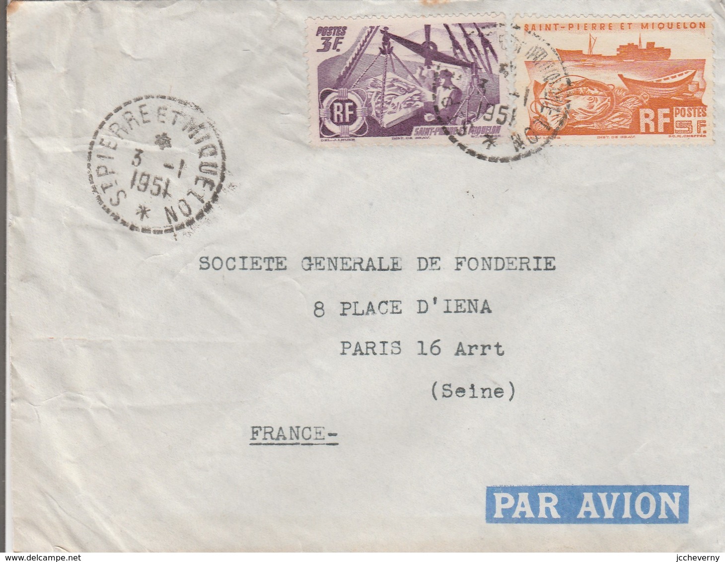 Sur Lettre Par Avion De St Pierre Et Miquelon Pour Paris N° Yvert 335 Et 338 - Cartas & Documentos