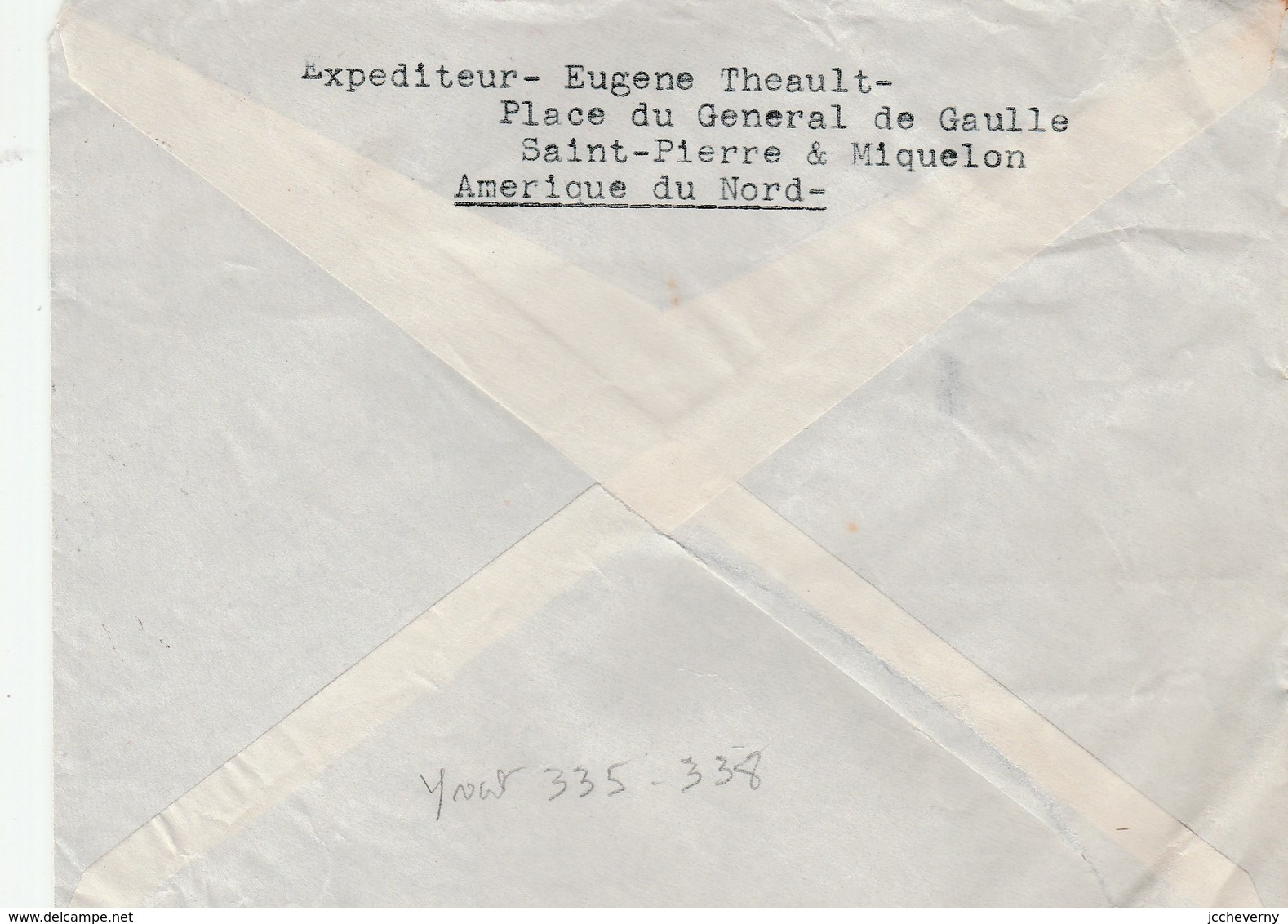 Sur Lettre Par Avion De St Pierre Et Miquelon Pour Paris N° Yvert 335 Et 338 - Cartas & Documentos