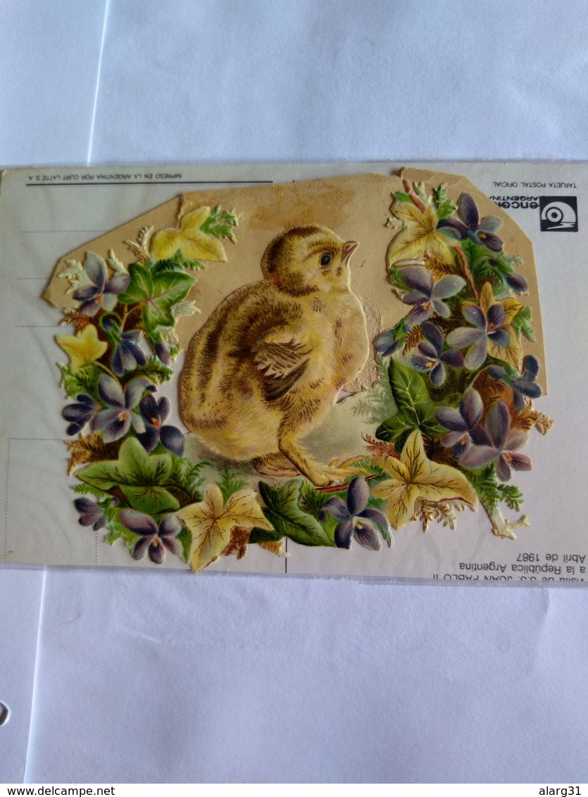 Decoupis Oblaten Victorian Scraps Early 1890 German  Original Backing Paper 12*9.5 Cm Easter Small Chicken & Garlandt - Paasmotief