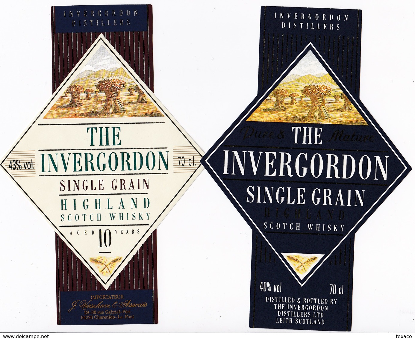 2 étiquettes Whisky Single Grain INVERGORDON - 2 Whisky Labels Single Grain INVERGORDON - Whisky