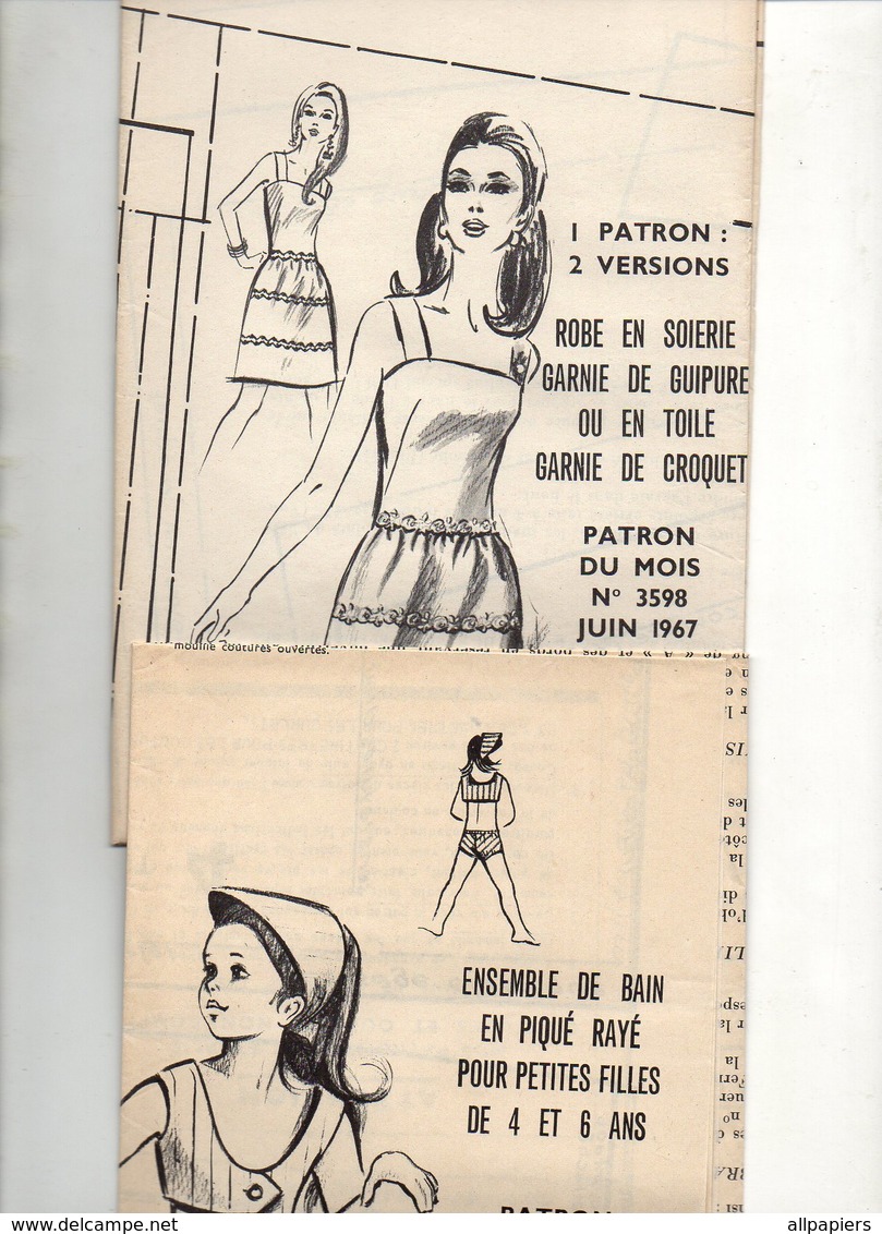 Patrons Du Mois N°3598 De Modes & Travaux Ensemble De Bain En Piquet Rayé Et Robe En Soierie Garnie De Guipure De 1967 - Schnittmuster