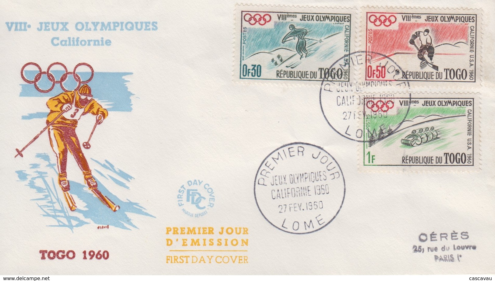 Enveloppe  FDC  1er  Jour   TOGO   Jeux  Olympiques    SQUAW   VALLEY   1960 - Hiver 1960: Squaw Valley