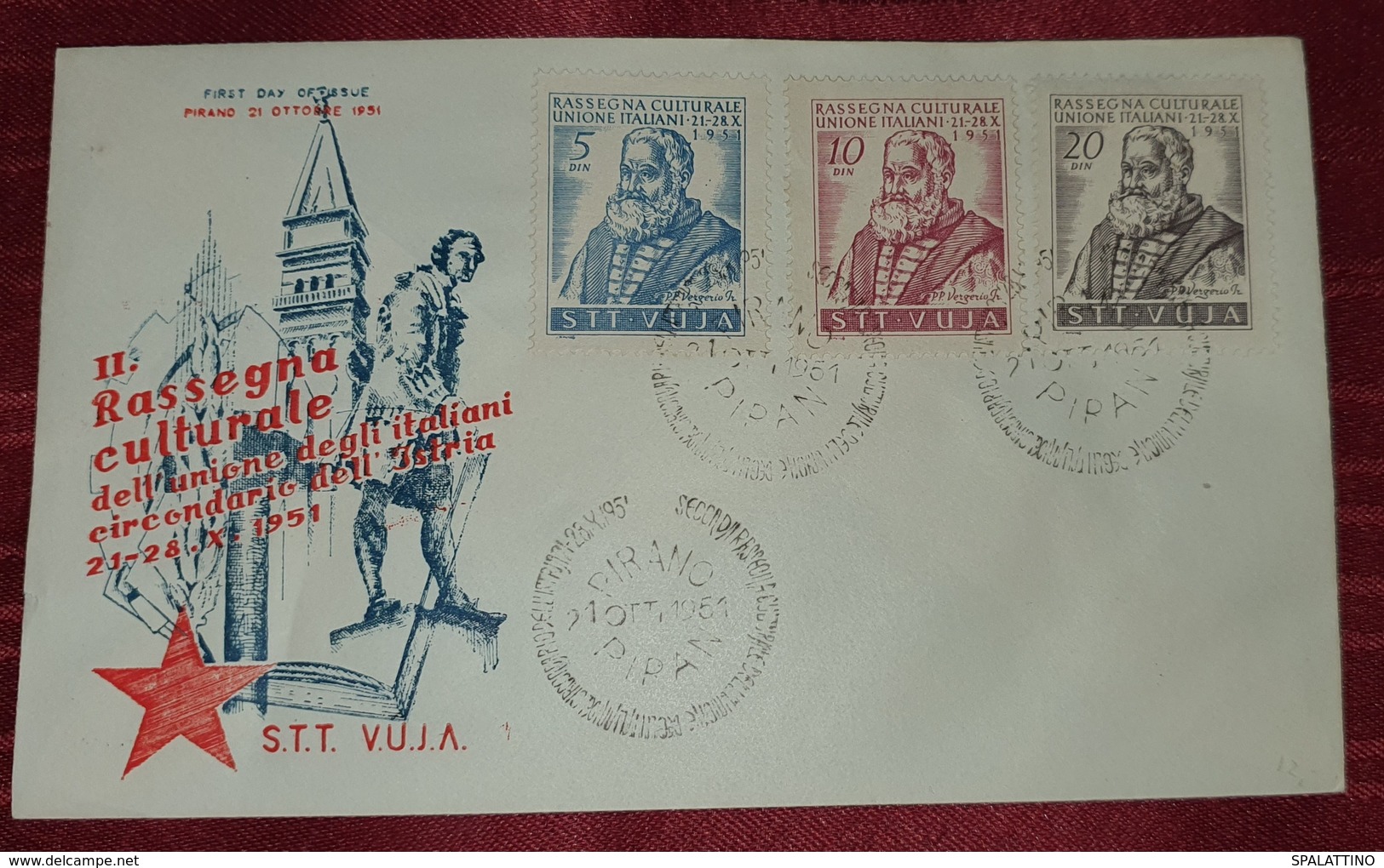 STT VUJA, ZONE B- RASSEGNA CULTURALE UNIONE ITALIANI, PIRANO 1951. FDC - Gebraucht