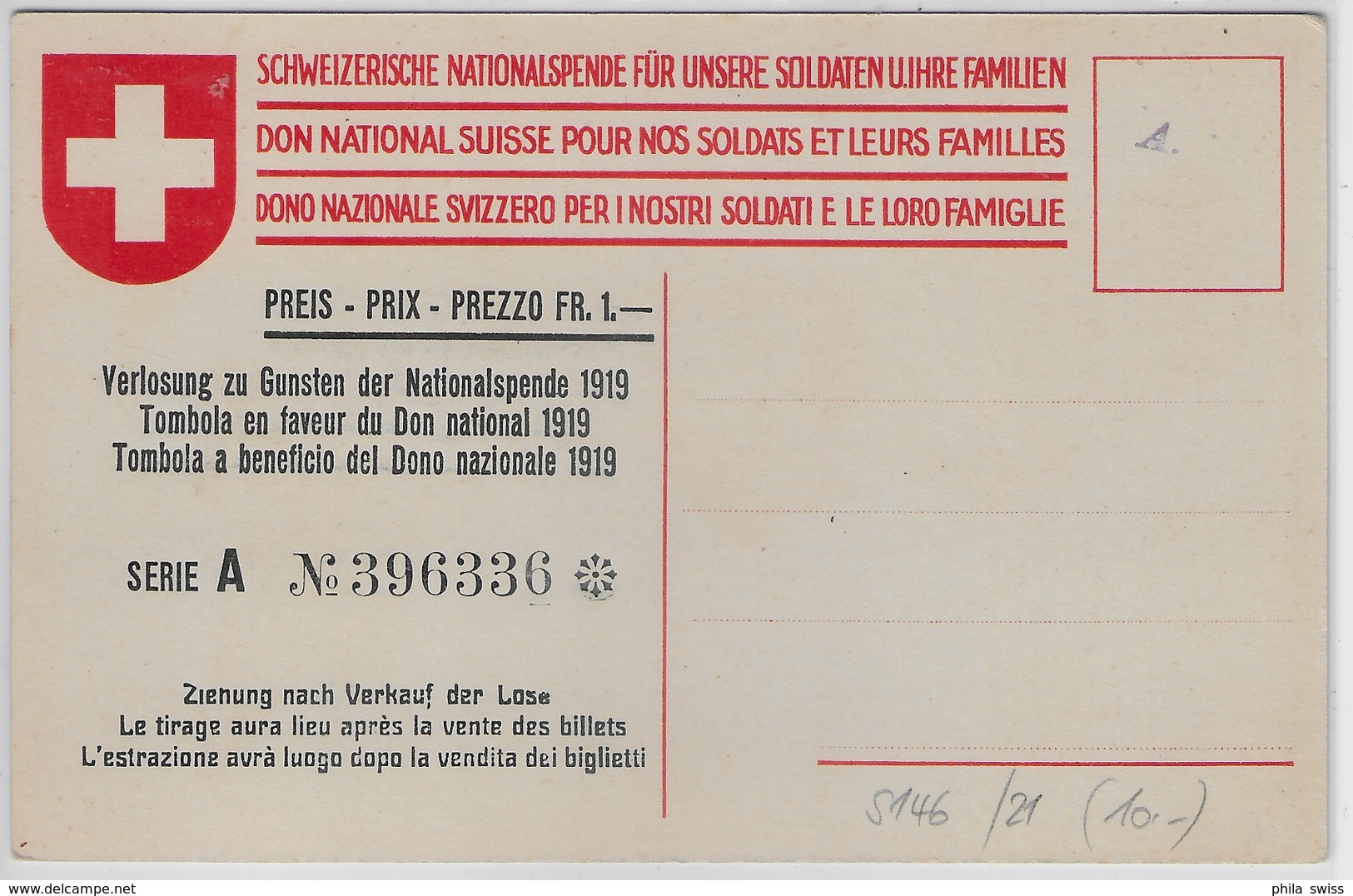 Schweizerische Nationalspende - Don National Suisse - Soldat Mit Kind - Tombola - Risch-Rotkreuz