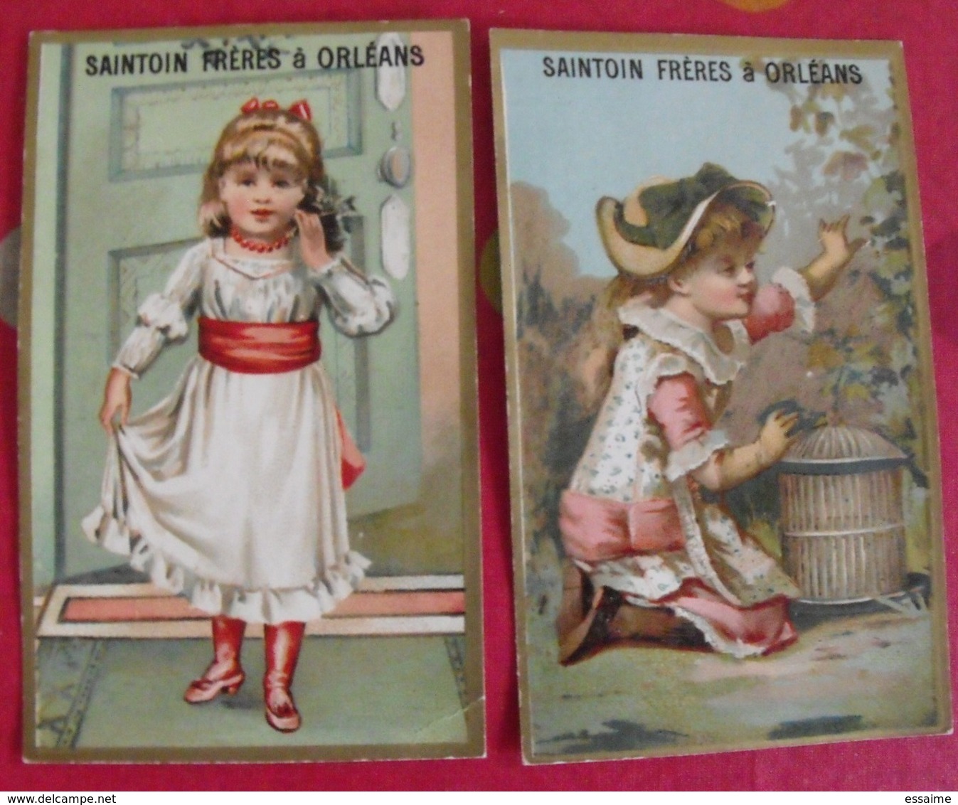 2 Chromos Confiserie Saintoin Frères, Orléans. Chromo Image. Vers 1880-1890. Fillette - Andere & Zonder Classificatie