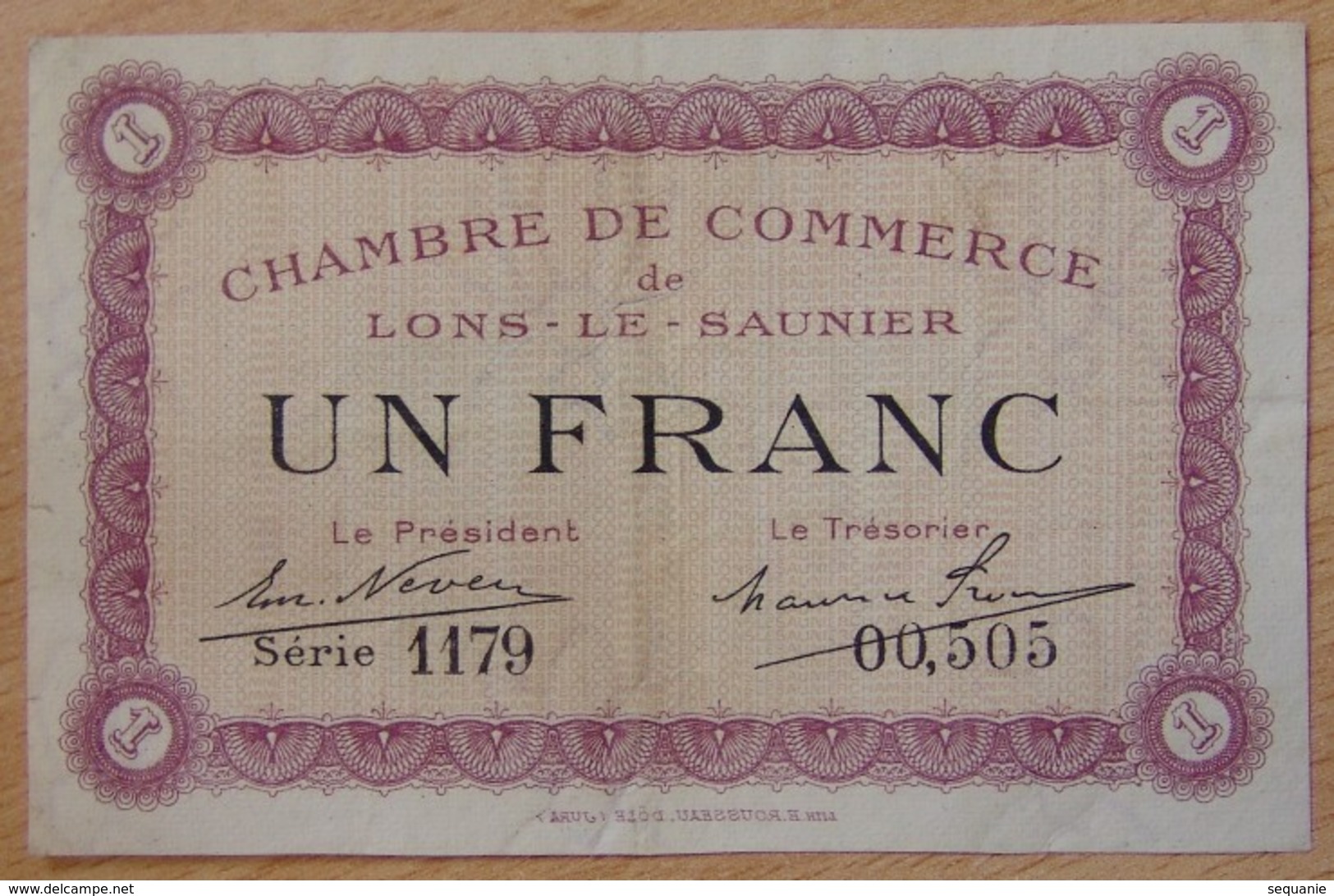 Lons Le Saunier ( 39 - Jura) 1 Franc Chambre De Commerce 1922 - Chambre De Commerce