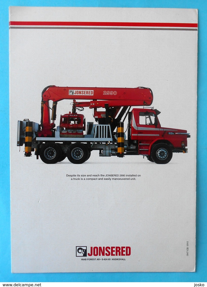 JONSERED 2990 ( Husqvarna ) Forestry Crane - Old Sales Brochure * Grue Forestière Forstkranich Gru Forestale Sweden - Altri & Non Classificati