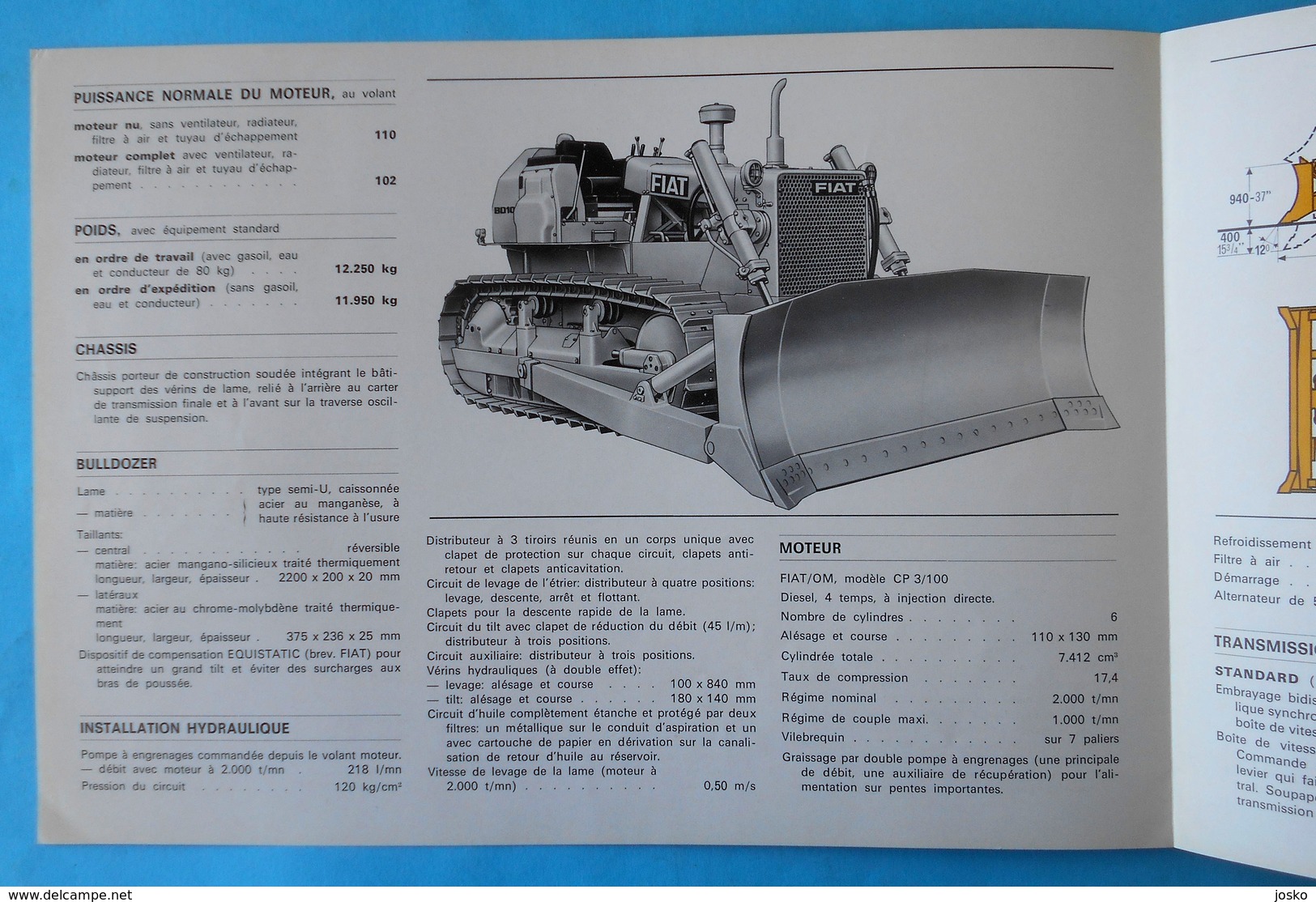 FIAT BD10 Bulldozer - Original Vintage Sales Brochure * French Issue * Large Size * Tractor Tracteur Traktor Trattore RR - Traktoren