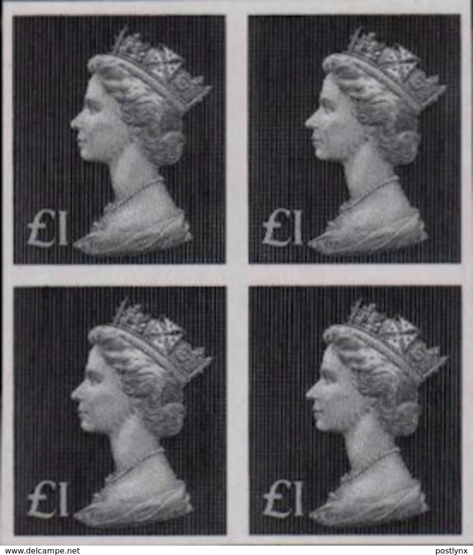 GREAT BRITAIN 1970-72 Machin £1 IMPERF.4-BLOCK - Non Dentellati