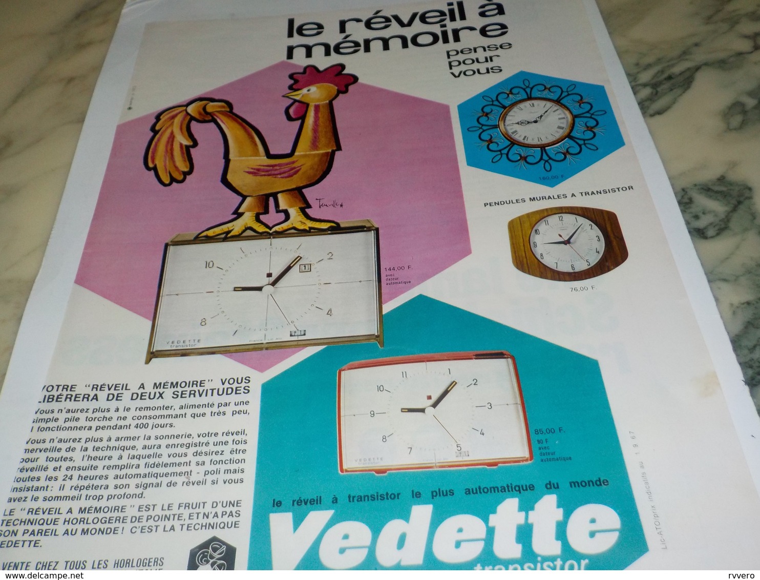 ANCIENNE PUBLICITE REVEIL A MEMOIRE VEDETTE 1967 - Autres & Non Classés