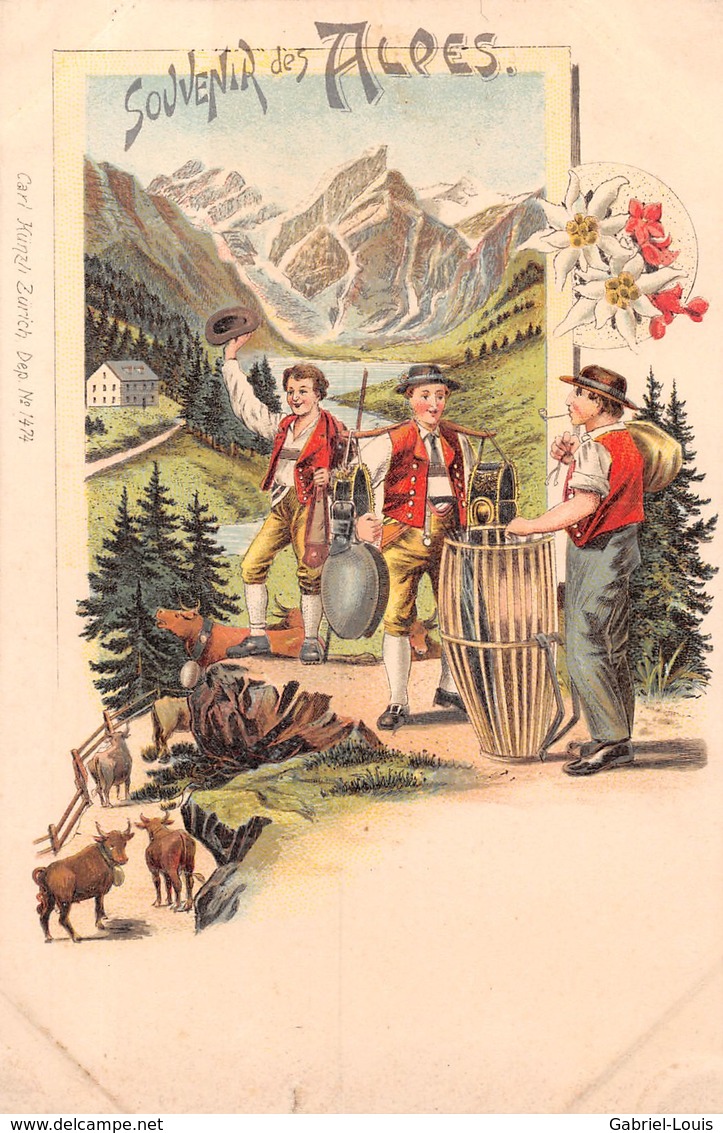 Souvenir Des Alpes - Appenzell - Tracht - Litho - Edelweiss - Kuhe - Appenzell