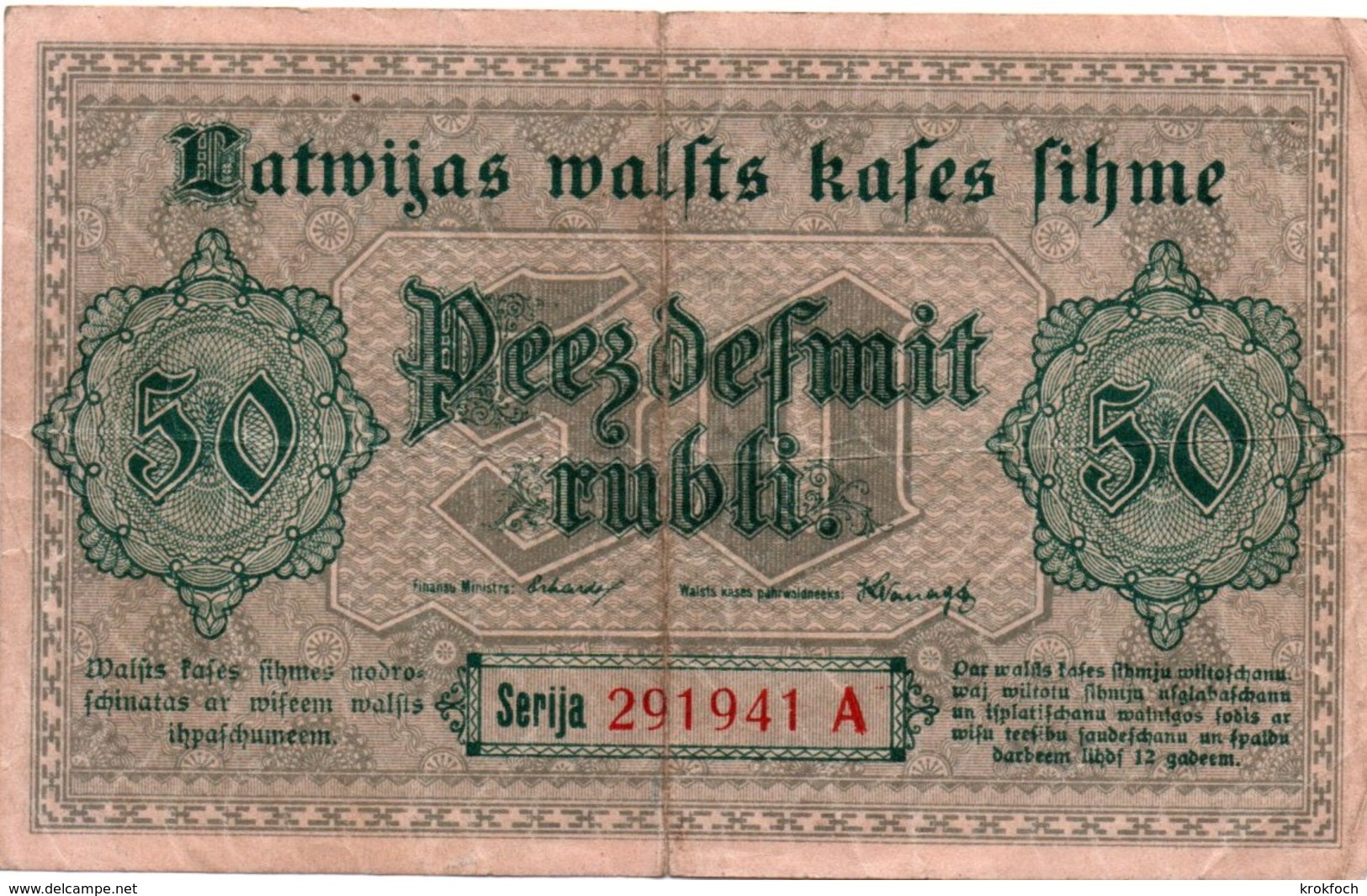 Latwijas 50 Rubel - 1919 - Lettlands Staats Kassenschein - !! Plié Et Usagé - Lettland