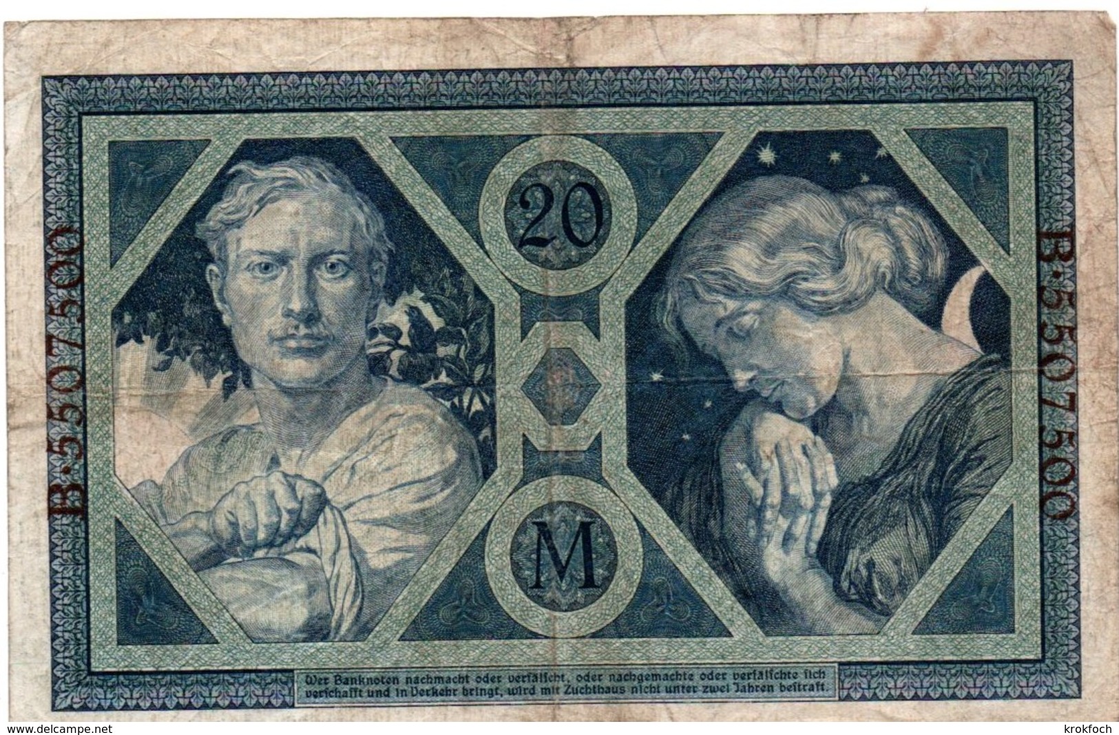 20 Mark Reichsbanknote 1915 - !! Plié Et Usagé - 2 Scans - 20 Mark