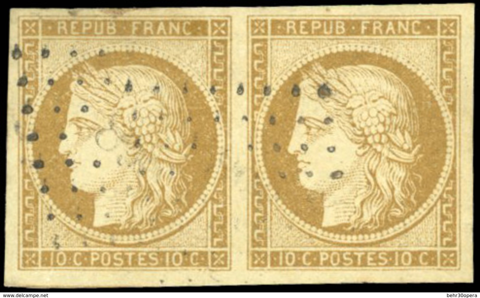 O 10c. Bistre-jaune. Paire. Obl. SUP. - 1849-1850 Ceres