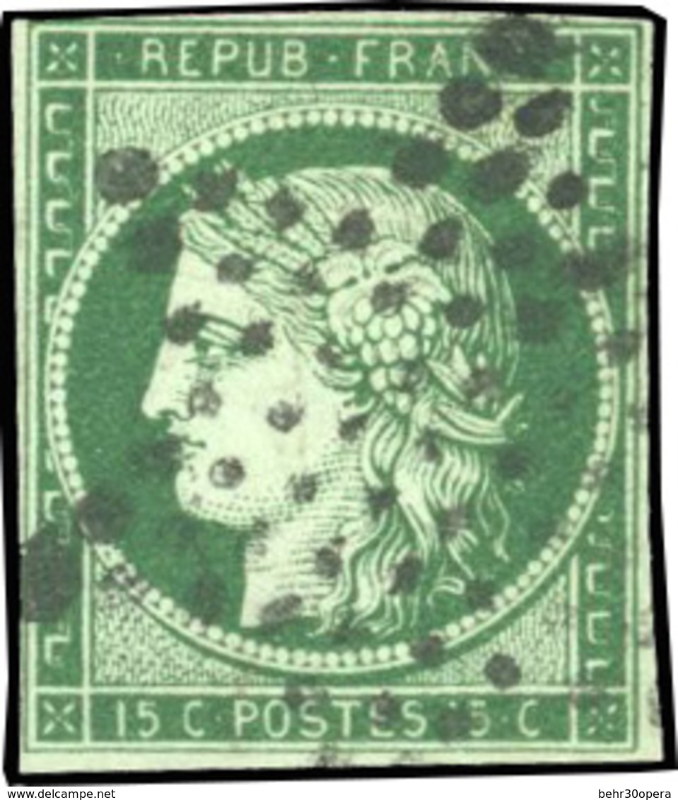 O 15c. Vert Foncé. Obl. étoile. Petites Marges. B. - 1849-1850 Ceres