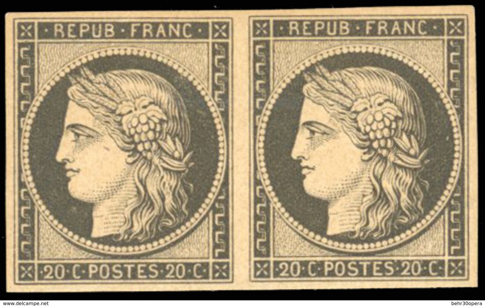 * Paire Du 20c. Noir S/jaune. Réimpression. SUP. - 1849-1850 Ceres