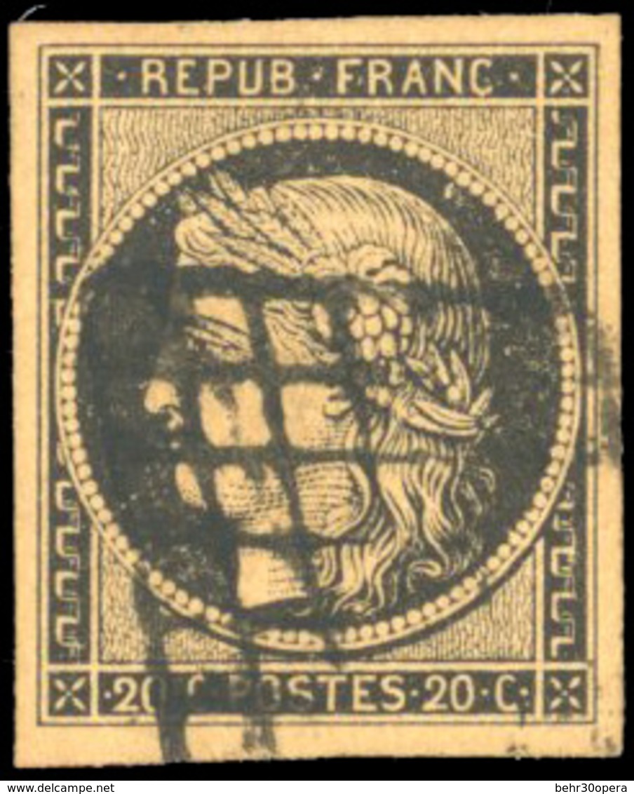 O 20c. Noir S/papier Chamois. Obl. Grille. SUP. - 1849-1850 Ceres