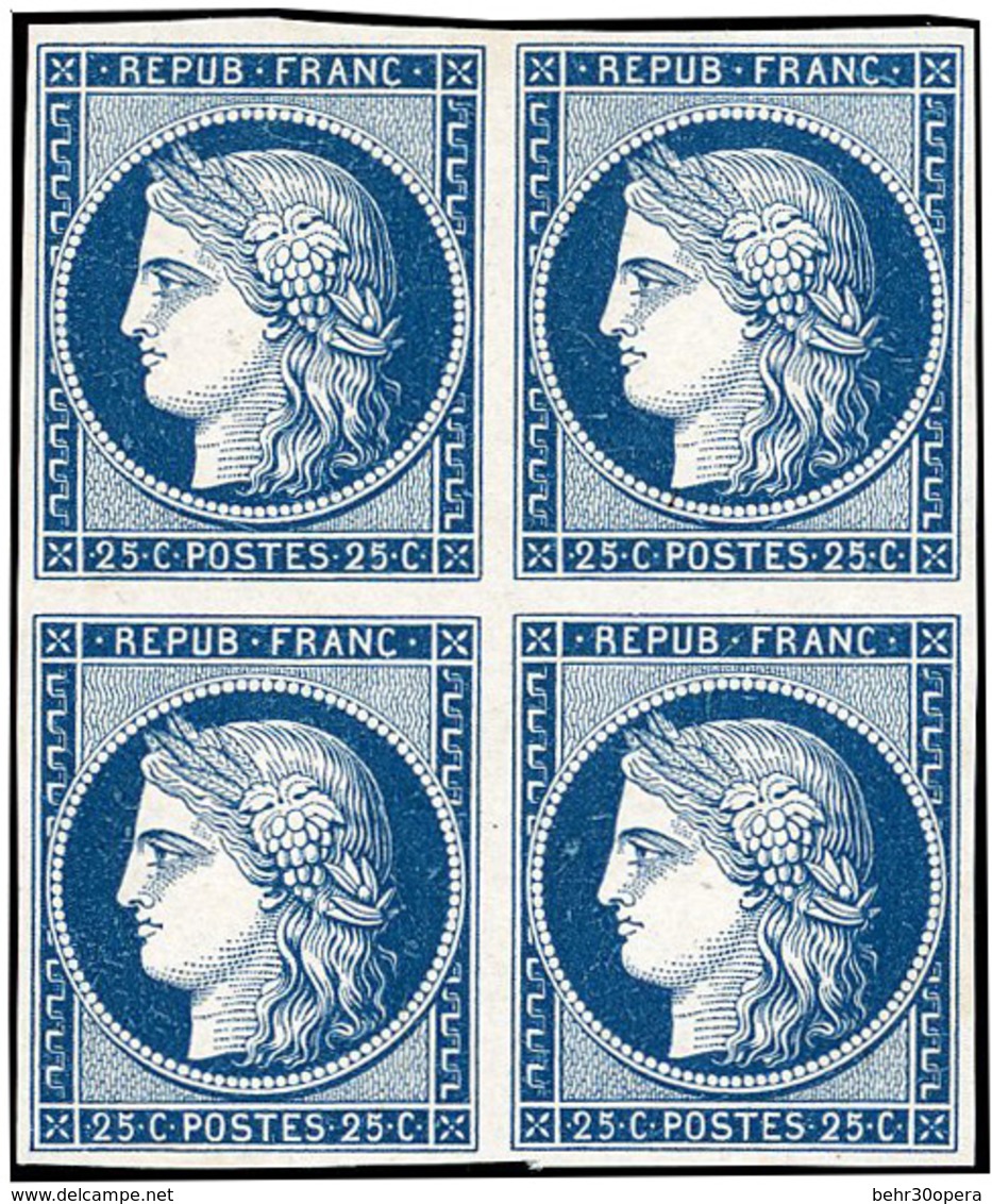 (*) 25c. Bleu Foncé. Bloc De 4. Fraîcheur Postale. TB. - 1849-1850 Cérès
