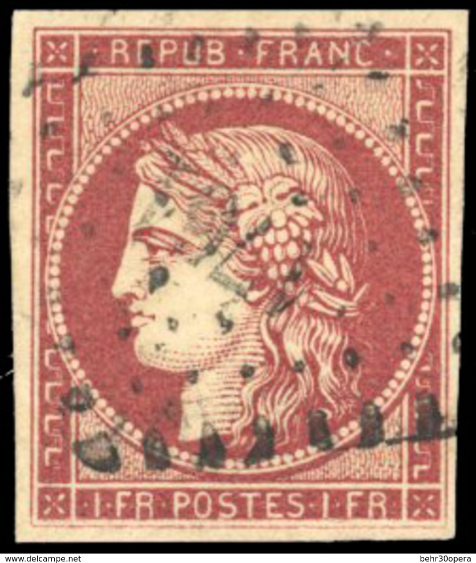 O 1Fr. Carmin. Obl. Petit Chiffre. TB. - 1849-1850 Cérès