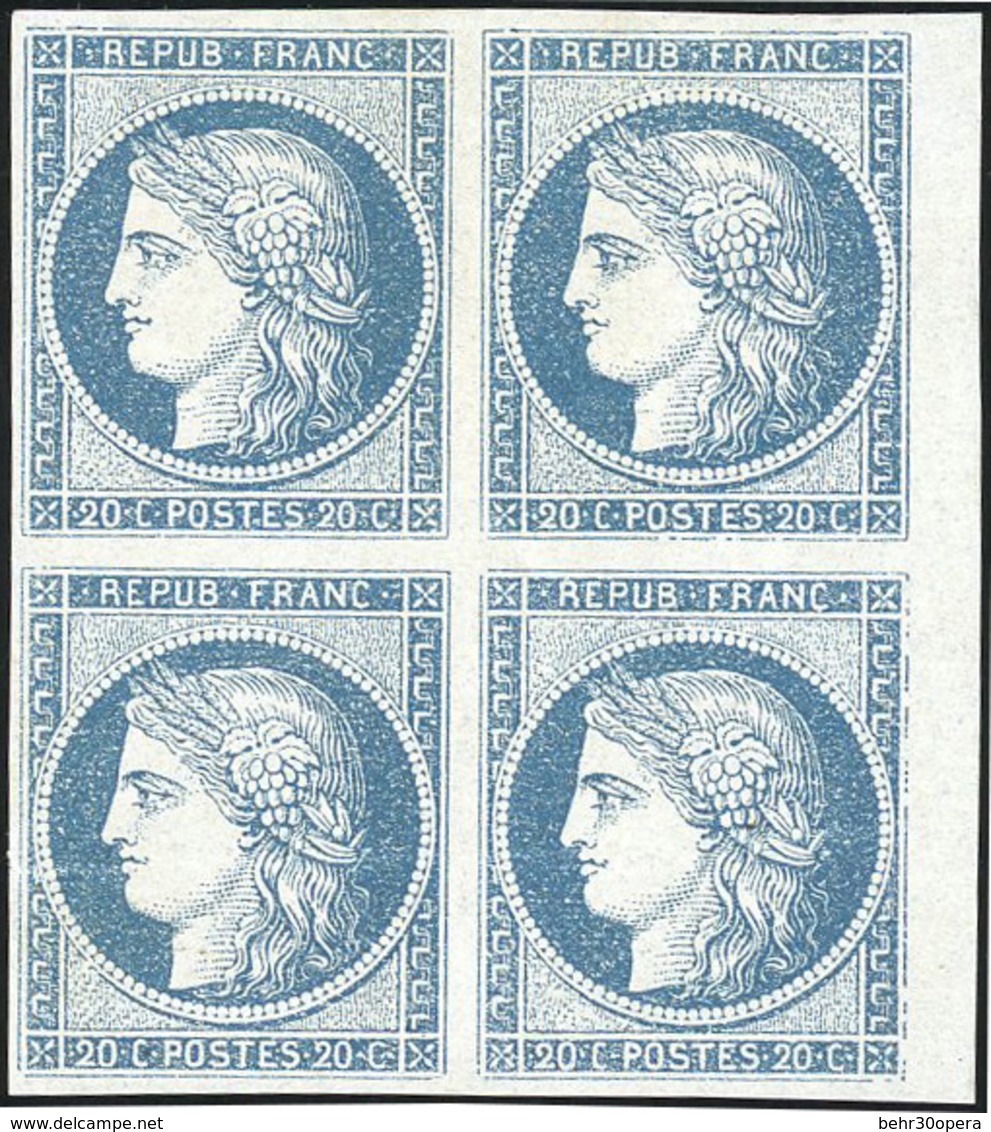 * 20c. Bleu Sur Azuré. Bloc De 4. BdeF. SUP. - 1849-1850 Ceres