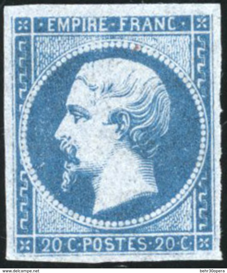 (*) Essai. 20c. Bleu. Tirage Spécial Sur Papier Cigarette. Impression Reto/verso. TB. - 1853-1860 Napoleon III