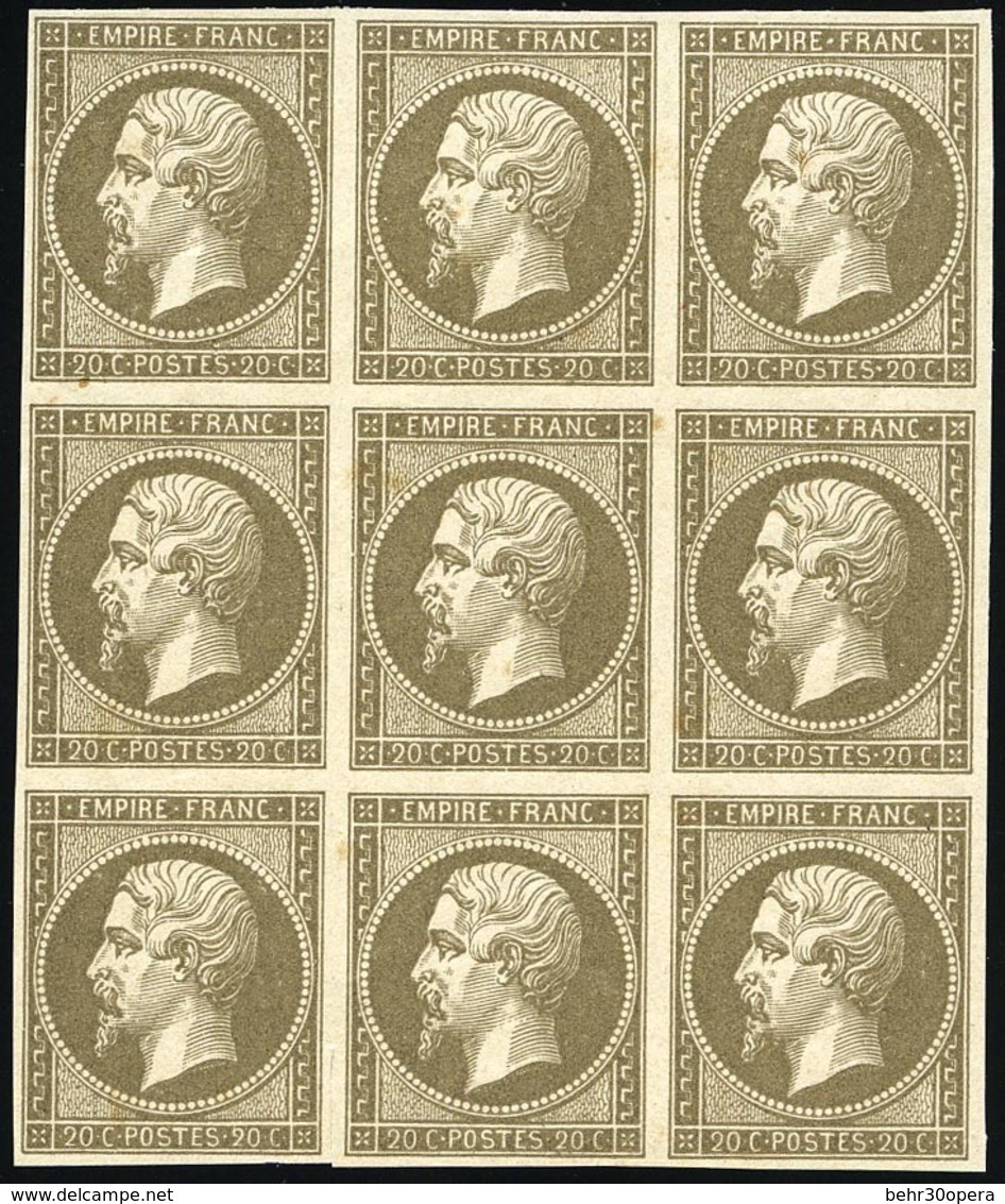 (*) 20c. Brun. Bloc De 9. Essai De Couleur. TB. - 1853-1860 Napoléon III.