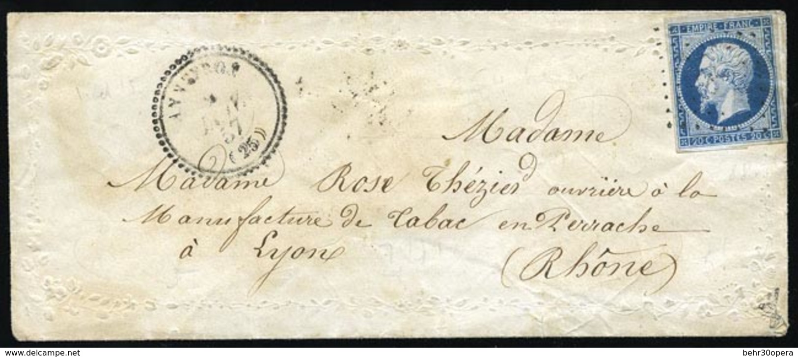 O 20c. Bleu ND, Obl. PC S/VALENTINE Frappée Du CàD Perlé ANNEYRON 9 Janvier 1857 à Destination De LYON. TB. - 1853-1860 Napoléon III.