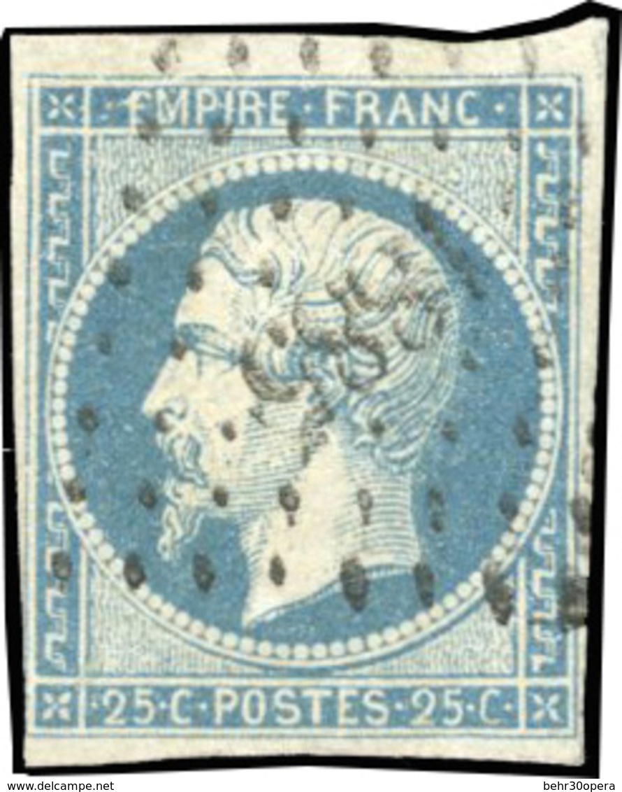 O 25c. Bleu. ''M'' Et ''I'' Plus Petit, Retouche Delacourcelle. 1 Marge Au Filet. Obl. B. - 1853-1860 Napoléon III.