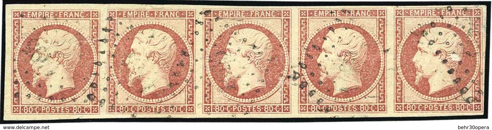 O 80c. Bande De 5. Obl. Très Frais. TB. - 1853-1860 Napoleon III