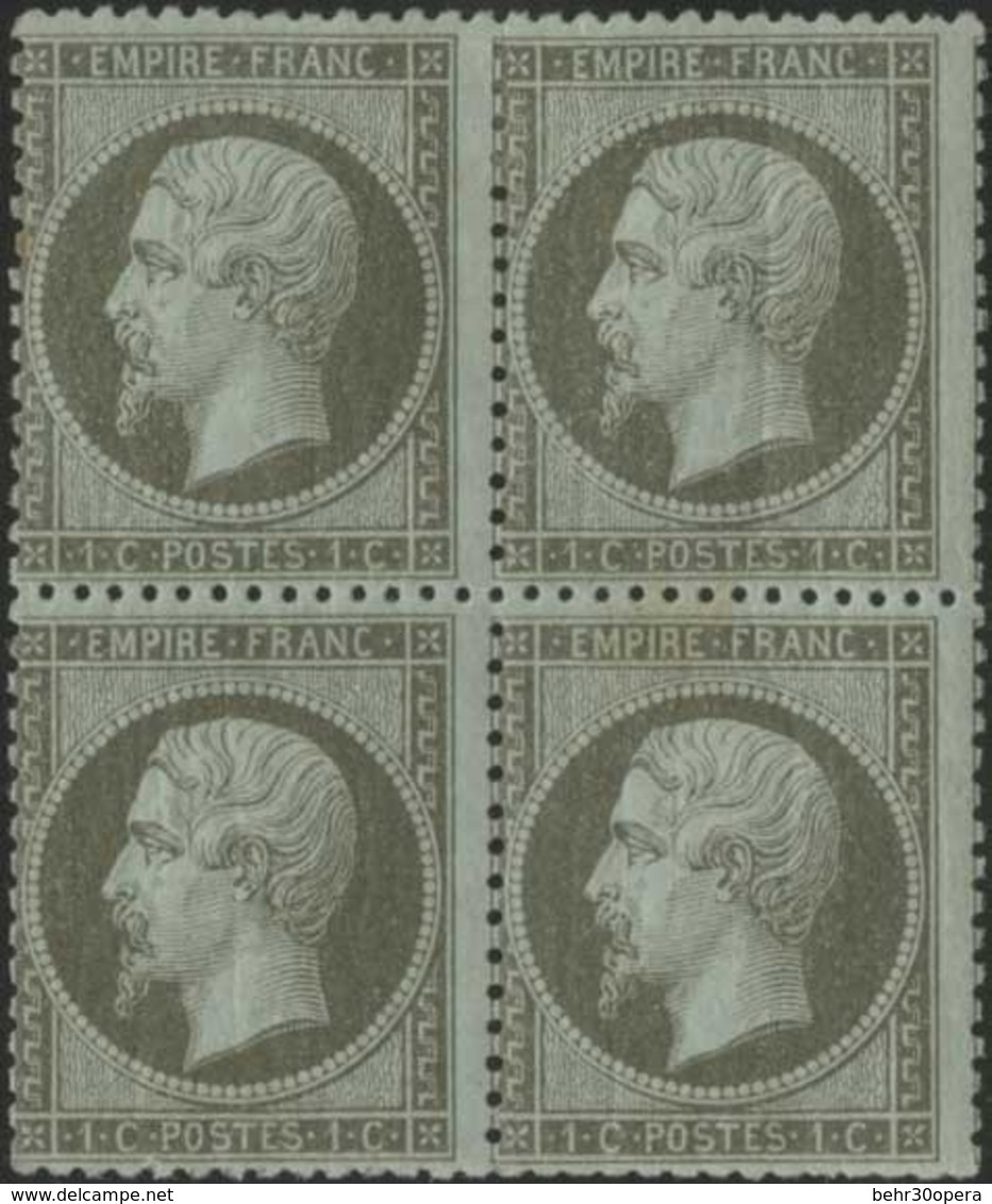 * 1c. Vert-olive. Bloc De 4. Décentré. B. - 1862 Napoléon III.