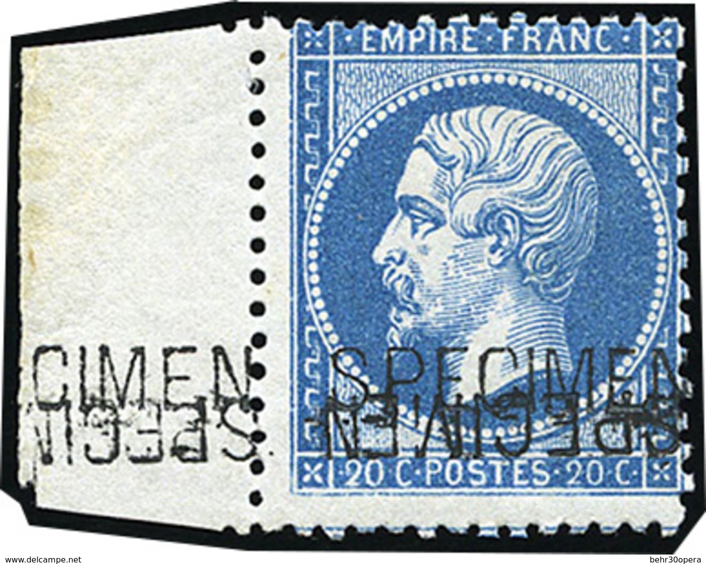 * 20c. Bleu Double Surcharge SPECIMEN Dont Une Renversée. BdeF. SUP. - 1862 Napoléon III.