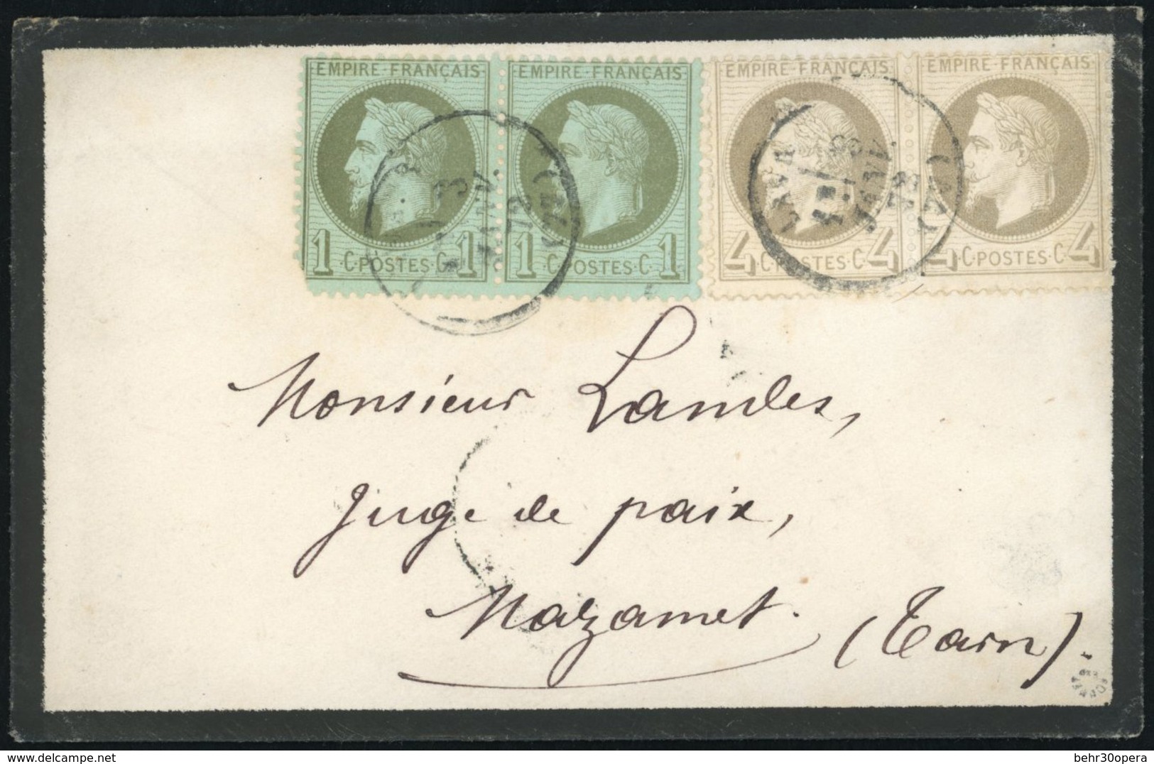 O Paire Du 1c. Bronze + Paire Du 4c. Gris Obl. S/lettre Frappée Du CàD Du 3 Janvier 1872 à Destination De MAZAMET - TARN - 1863-1870 Napoleon III Gelauwerd