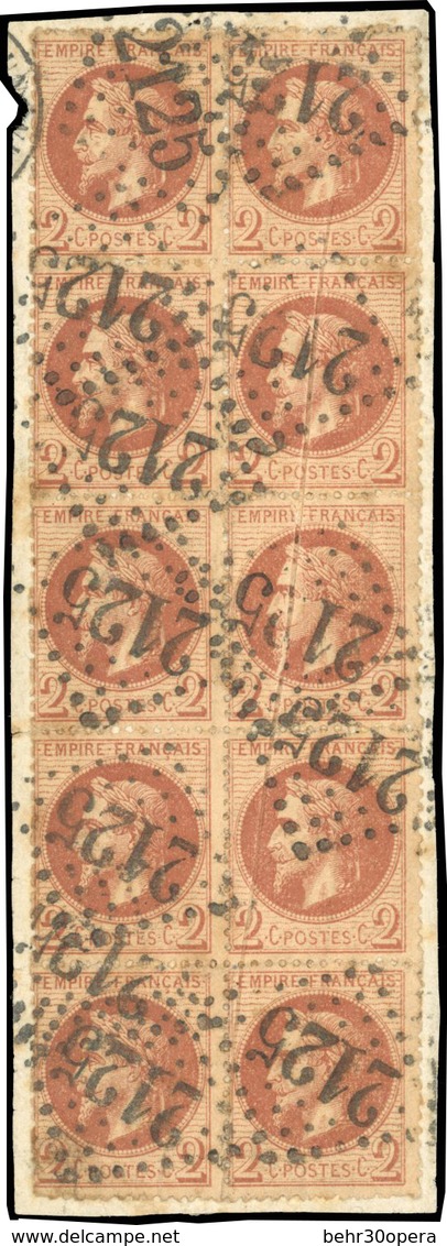 O 2c. Rouge-brun. Type I. Bloc De 10. Obl. GC 2125 S/fragment. TB. - 1863-1870 Napoléon III. Laure