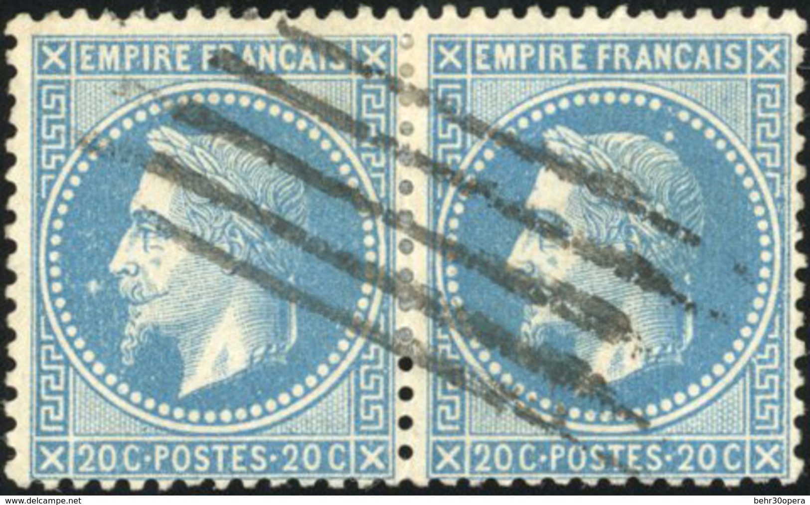 O Paire Du 20c. Bleu. Obl. Grille De Livourne. SUP. - 1863-1870 Napoleon III Gelauwerd