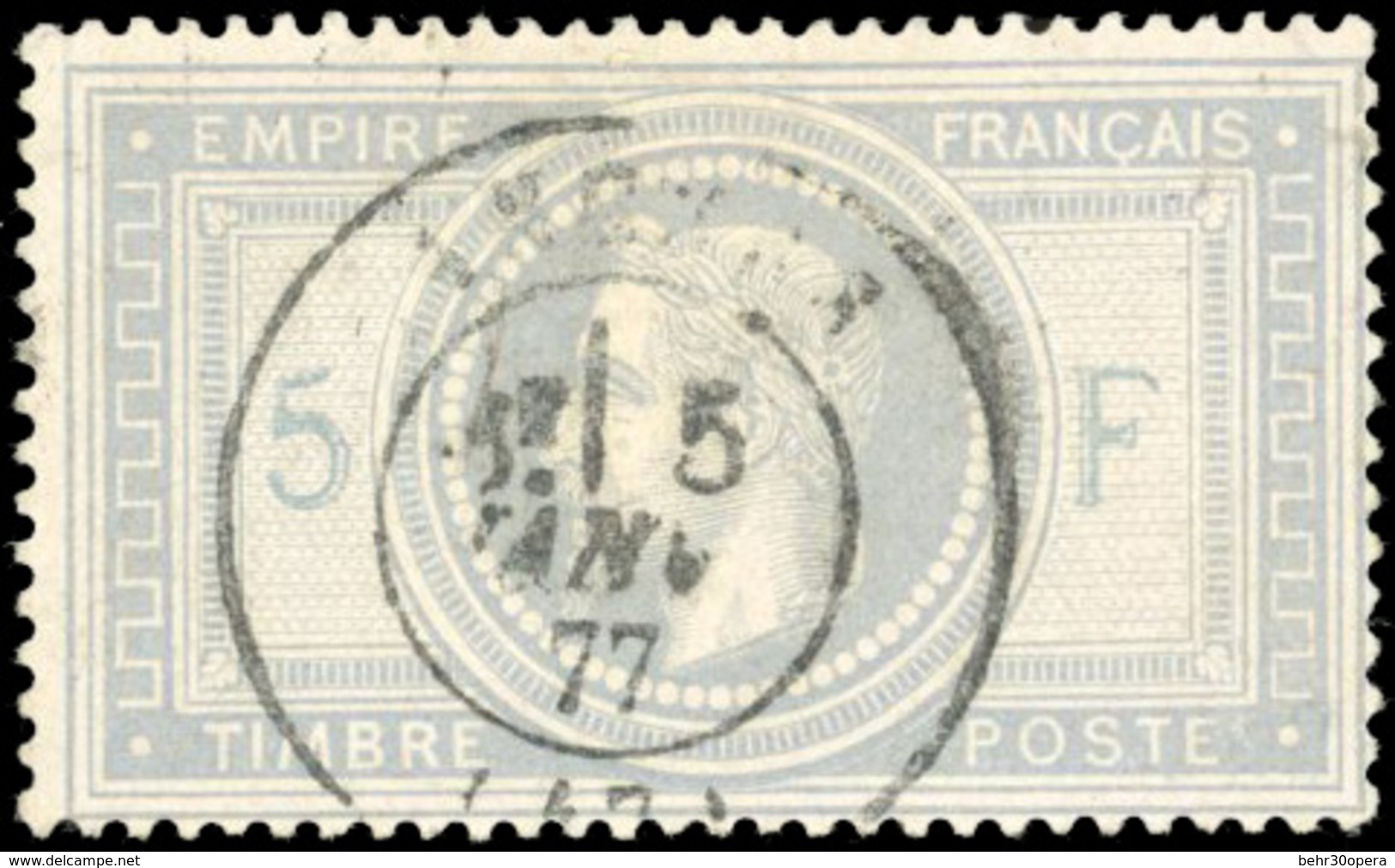 O 5Fr. De L'Empire Gris Bleu. Obl. CàD. SUP. - 1863-1870 Napoléon III. Laure