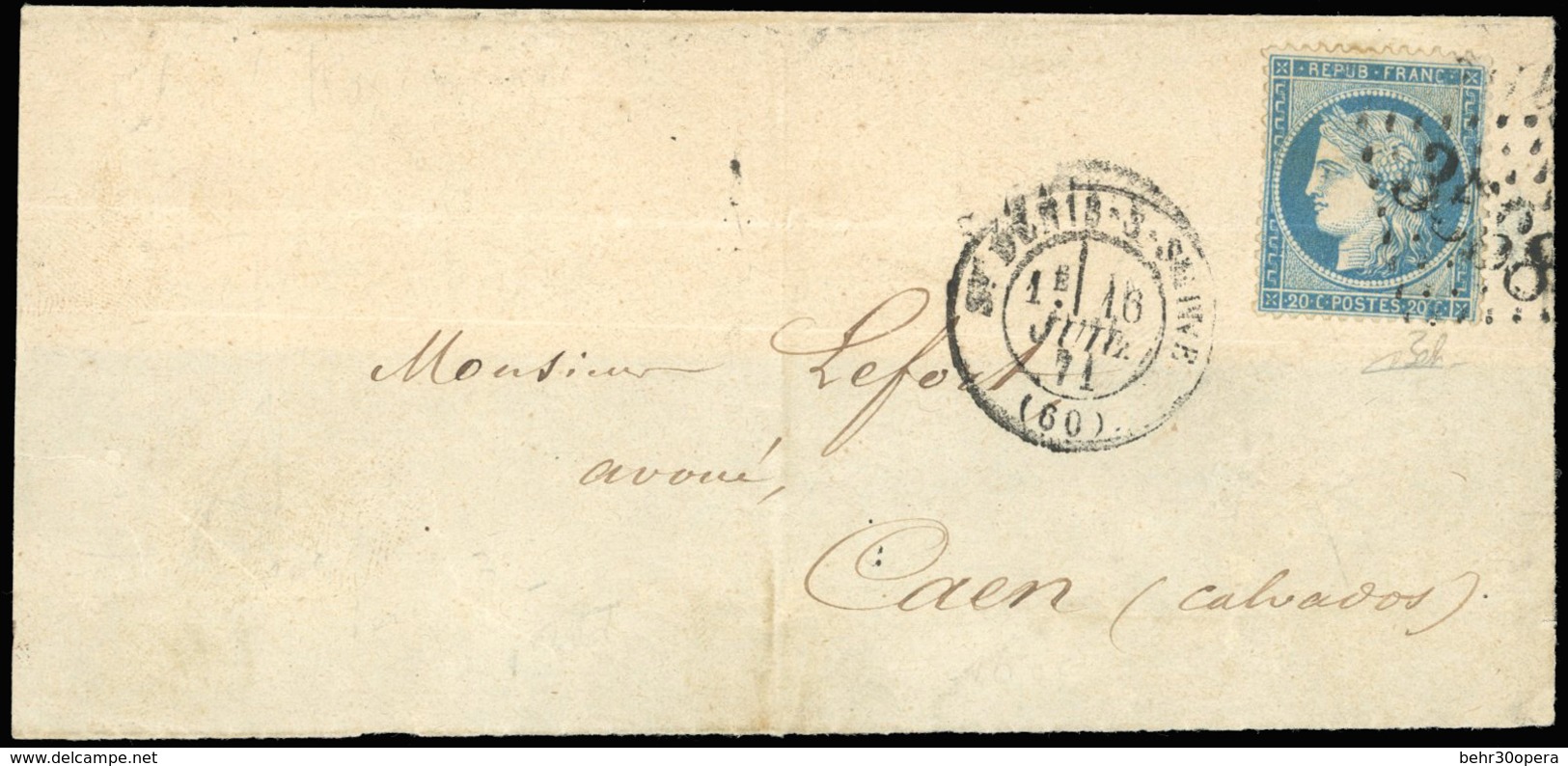 O 20c. Bleu Grande Cassure Dans L'angle Inférieur Droit Obl. GC 3568 S/grand Fragment De Lettre Frappée Du CàD De SAINT- - 1870 Beleg Van Parijs