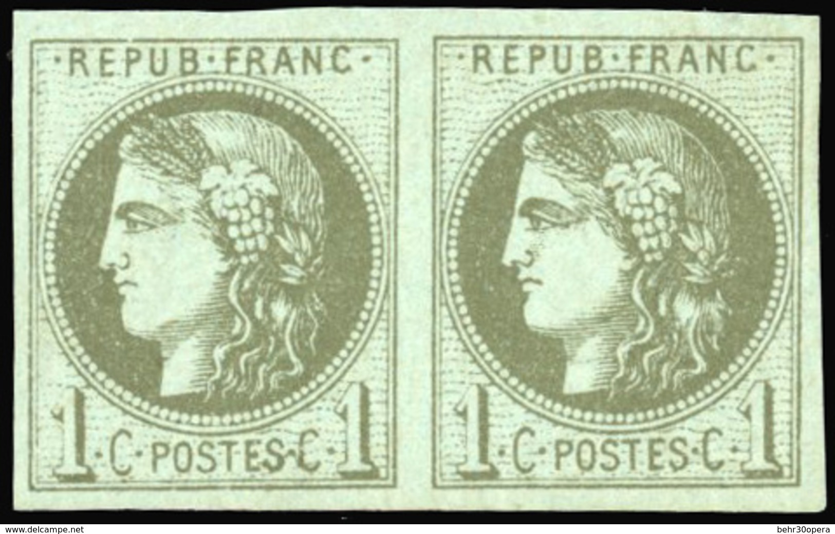 * 1c. Olive. Paire. Report 1. SUP. - 1870 Ausgabe Bordeaux