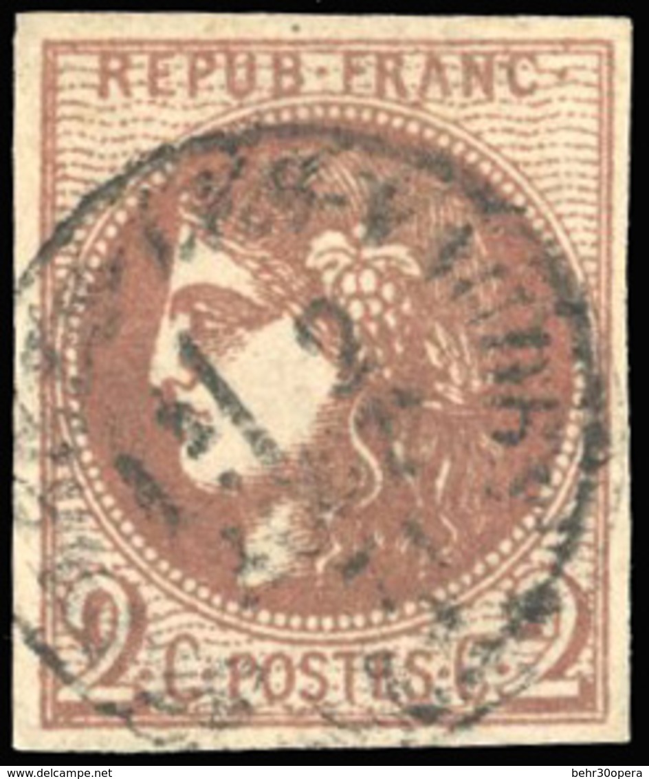 O 2c. Chocolat Foncé. Report 2. Obl. TB. RR. - 1870 Ausgabe Bordeaux