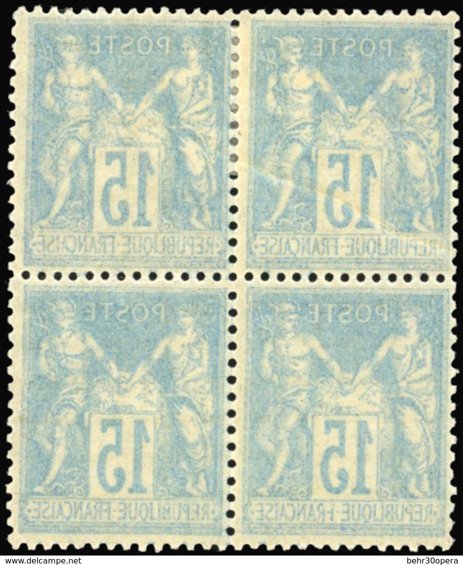 ** 15c. Bleu. Bloc De 4. Impression Recto/Verso. TB. - 1876-1878 Sage (Typ I)