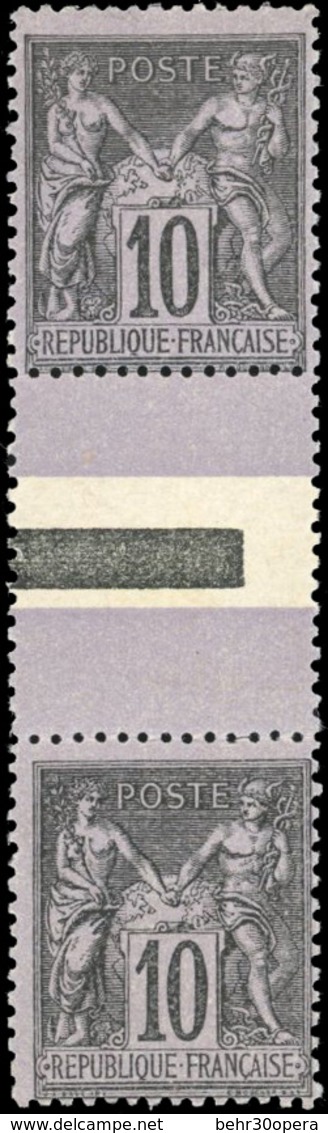 ** 10c. Noir S/lilas, Type I Tenant à Type II. Paire Verticale Inter-panneau. SUP. - 1876-1878 Sage (Typ I)