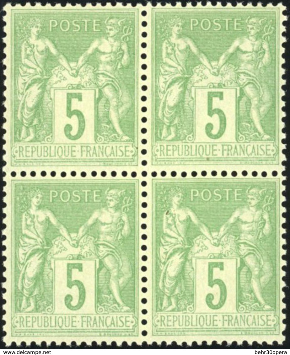 ** 2F. Bistre S/azuré + 5c. Vert-jaune. 2 Blocs De 4. SUP. - 1876-1878 Sage (Type I)