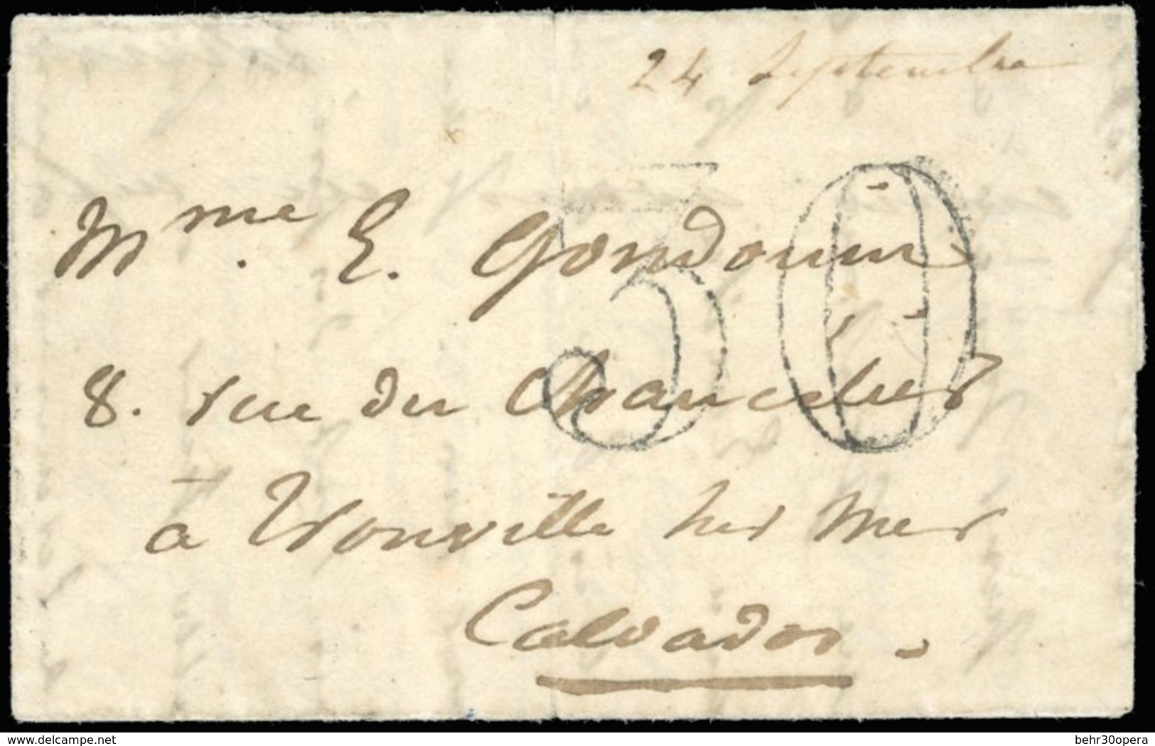 O LE VILLE DE FLORENCE. Lettre Taxée à 30c. Manuscrite Du 24 Septembre 1870 Frappée Au Verso Du CàD De PARIS Du 24 Septe - Krieg 1870